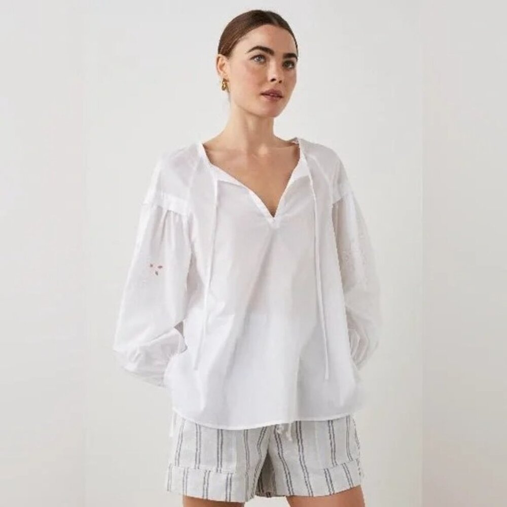 Rails Dari Long Sleeve White Eyelet Top Size XS 100% Cotton